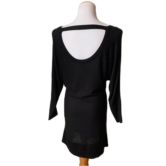 CACHE' Black Open Back Embellished Dolman Sleeve Knit / Sweater Dress Small - Picture 2 of 6